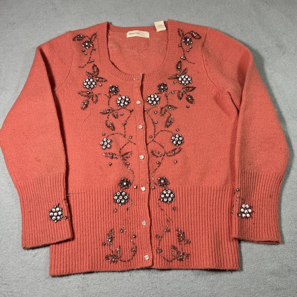 Y2k 2000s Cottage Boho Luxury Sequin Beaded Cardigan Wool Sweater Small Knit